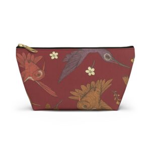 boho bird accessory pouch, floral makeup bag, travel organizer, gift for her, eco friendly cosmetic case