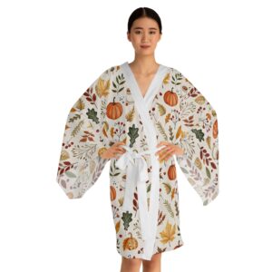autumn floral long sleeve kimono robe, cozy loungewear, fall gift, relaxation, thanksgiving, home spa