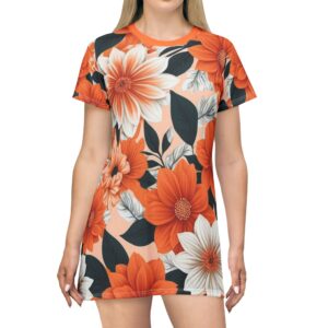 floral t shirt dress, summer casual dress, cute floral apparel, everyday wear, perfect for picnics, gifts for her