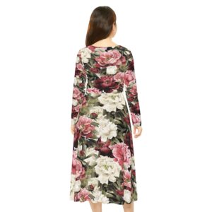 floral long sleeve dance dress, elegant dance attire, women's dance fashion, floral party dress, vintage style dress